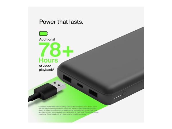 Belkin BoostCharge - Powerbank - 20000 mAh - 15 Watt - 3 A - 3 Ausgabeanschlussstellen (24 pin USB-C, 2 x USB)