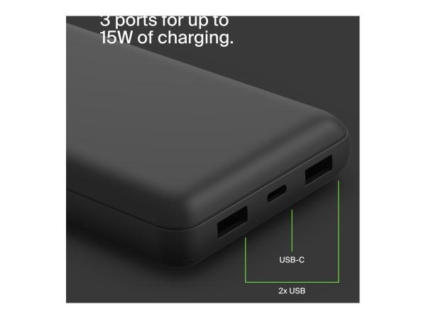 Belkin BoostCharge - Powerbank - 20000 mAh - 15 Watt - 3 A - 3 Ausgabeanschlussstellen (24 pin USB-C, 2 x USB)