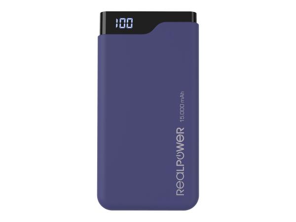 RealPower PB-15000C - Powerbank - 15000 mAh - 54 Wh - 3.1 A - 3 Ausgabeanschlussstellen (USB, 24 pin USB-C)
